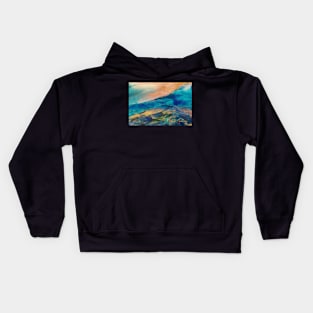 Blue Velvet Sunset Abstract Mountainscape Kids Hoodie